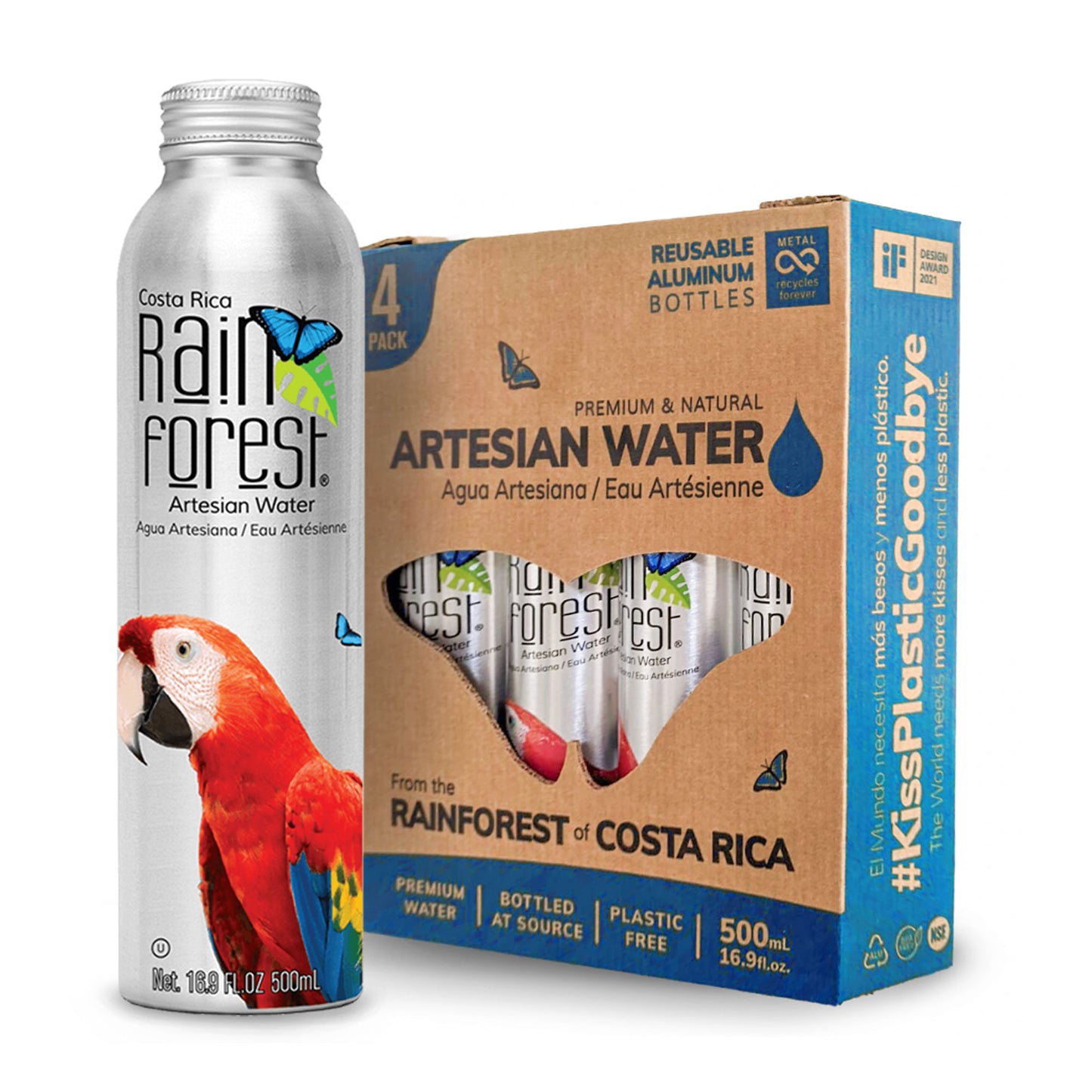 RainForest Artesian Water Reusable Aluminum Bottle 500mL